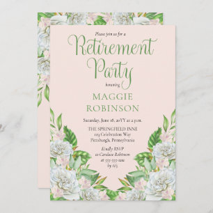 White Roses   Orchids Boho Floral Retirement Party Einladung