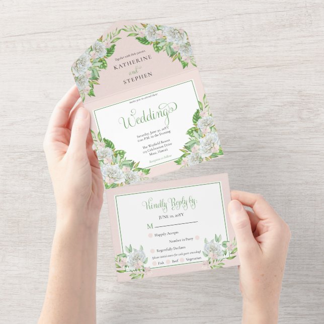 White Roses | Orchids Boho Floral Wedding All In One Einladung (Abreißen)