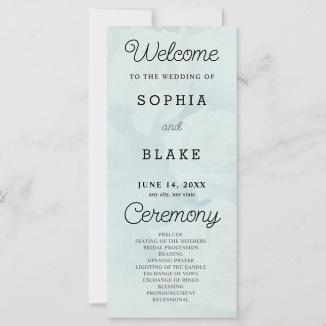 White Roses Pale Green Wedding Programm (Vorderseite)