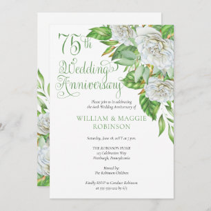 White Roses Party zum 75. Hochzeitstag Einladung