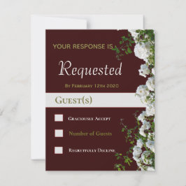 White Roses Red Background Wedding RSVP Karte