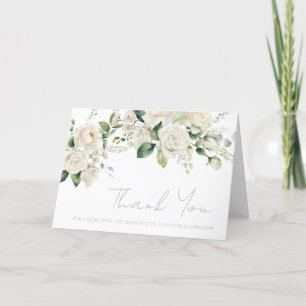 White Roses & Sage Leaf Wedding Dankeskarte