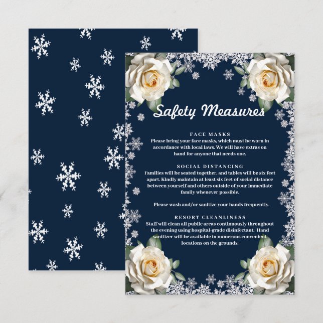 White Roses Snowflags Weihnachtssicherheitsmaßnahm Begleitkarte (Vorne/Hinten)