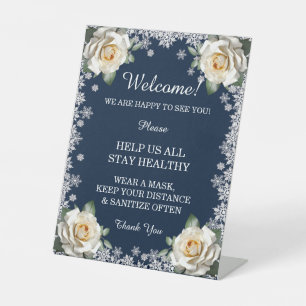 White Roses Snowflags Weihnachtssicherheitsmaßnahm Sockelschild