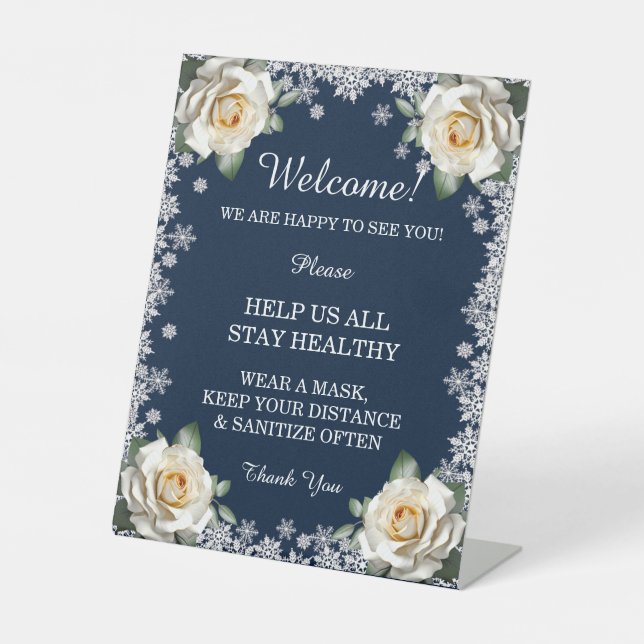 White Roses Snowflags Weihnachtssicherheitsmaßnahm Sockelschild (Vorderseite)