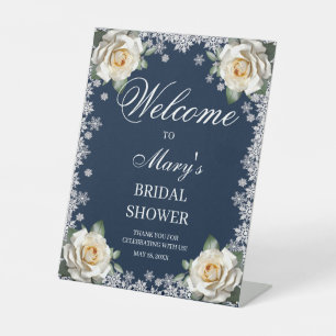 White Roses Snowflake Weihnachts-Brautparty Sockelschild