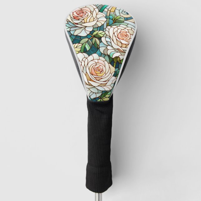 White Roses Stained Glass Mosaic Golf Headcover (Vorderseite)