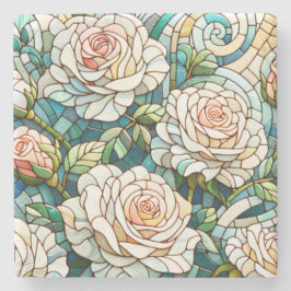 White Roses Stained Glass Mosaic Steinuntersetzer