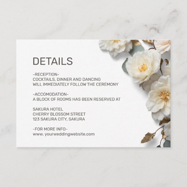 White Roses Textured Flowerds Details Begleitkarte (Vorderseite)