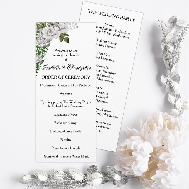 White Roses und Ferns Wedding Programm (Von Creator hochgeladen)