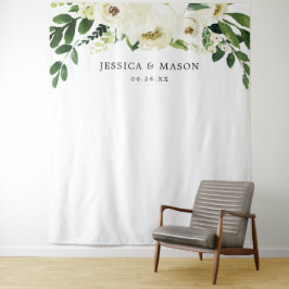 White Roses Wedding Banner Wandteppich