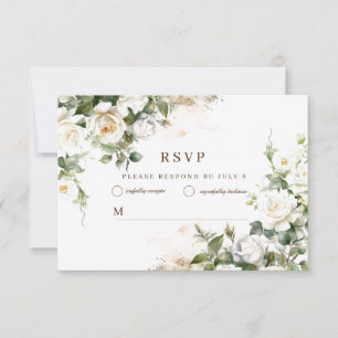 White Roses Wedding Elegante Flora RSVP Karte