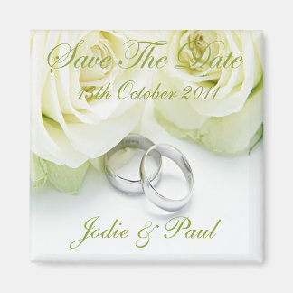 White Roses & Wedding Rings - Save the Date Magnet