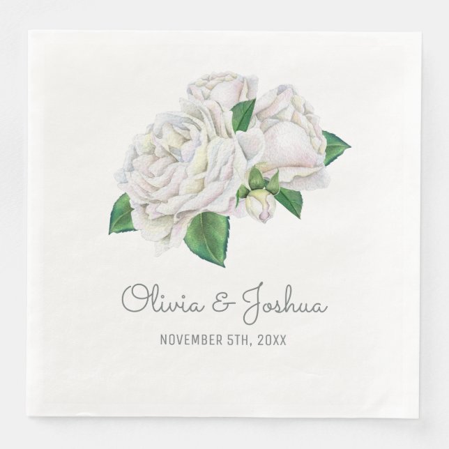 White Roses Wedding Serviette (Vorderseite)