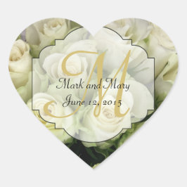 White Roses Wedding Suite Blush Champagne Herz-Aufkleber