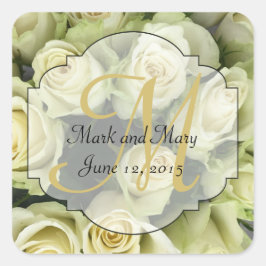 White Roses Wedding Suite Blush Champagne Quadratischer Aufkleber