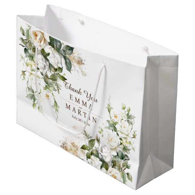 White Roses Wedwers Geschenke Große Geschenktüte (Vorderseite Schrägansicht)