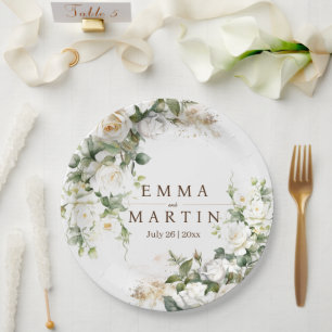 White Roses Wedwers Pappteller