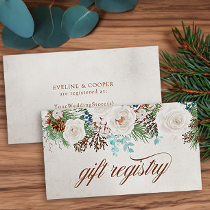 White Roses Winter Wedding Gift Registry Begleitkarte