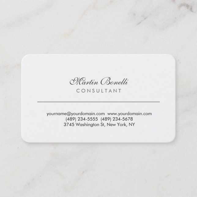 White Rounded Corner Script Business Card Visitenkarte (Vorderseite)