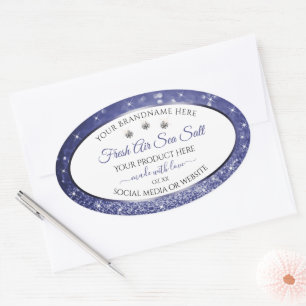 White Royal Blue Sparkle Glitzer Produktmarken Ovaler Aufkleber