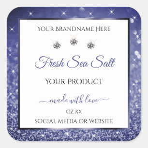 White Royal Blue Sparkle Glitzer Produktmarken Quadratischer Aufkleber