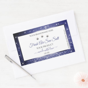White Royal Blue Sparkle Glitzer Produktmarken Rechteckiger Aufkleber