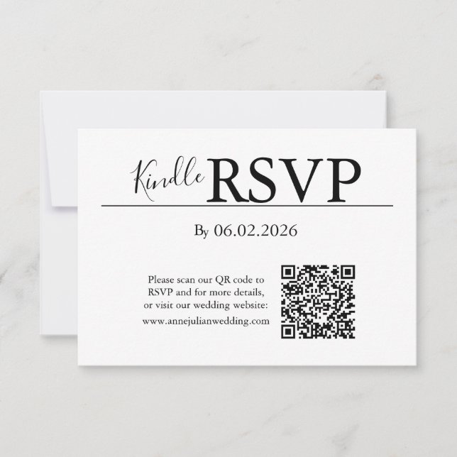 White RSVP QR Code Card for Modern Wedding (Vorderseite)