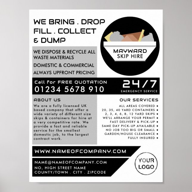 White Rubbish Skip, Skip/Dumpster Company Poster (Vorne)