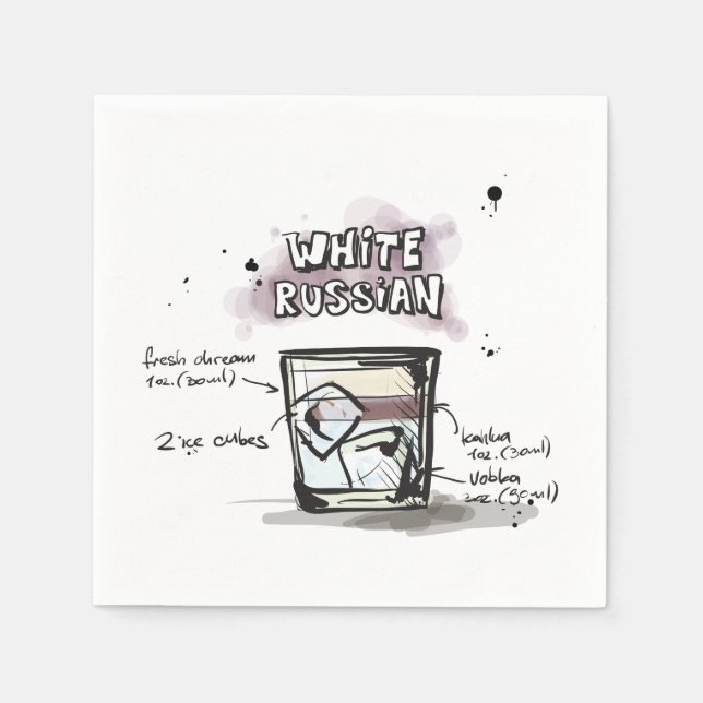 White Russian Drink Rezept Cocktail Napkin Serviette (Vorderseite)