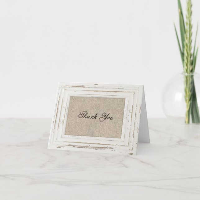 White Rustic Frame & Burlap Dankeschön Karte (Vorderseite)
