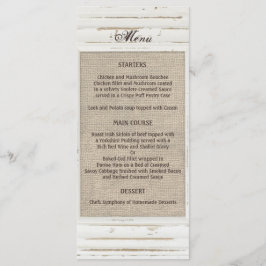 White Rustic Frame Burlap Wedding Menü Menükarte