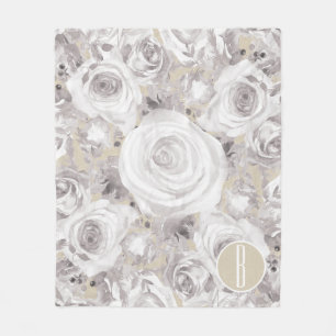 White Rustic Winter Rose Shabby Chic Kraft Fleecedecke