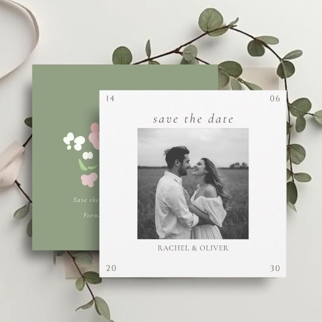 White & Sage | Chic Florale Hochzeit  Save The Dat Date (Von Creator hochgeladen)
