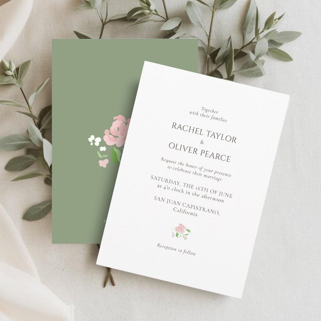 White & Sage | Chic Watercolor Floral Wedding  Einladung (Von Creator hochgeladen)