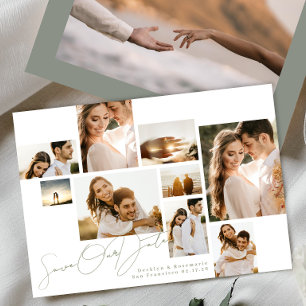 White Sage Green Collage Multi Foto Hochzeit Save The Date