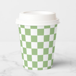White Sage Green Square Pattern Paper Cups Pappbecher