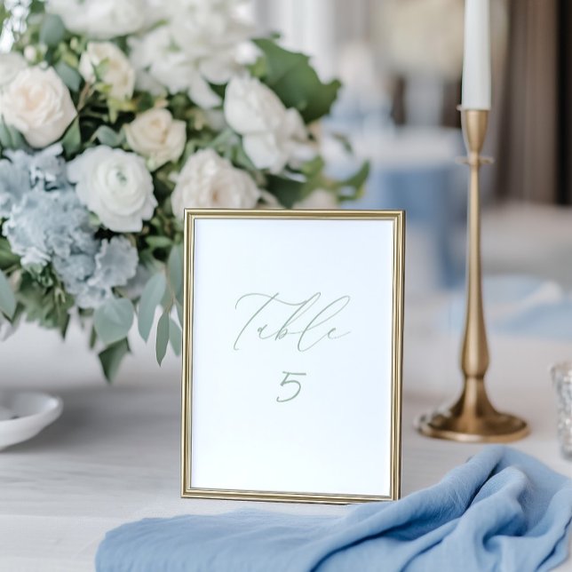 White & Sage Green Wedding Tischnummer Card (White & Sage Green Wedding Table Number Card)