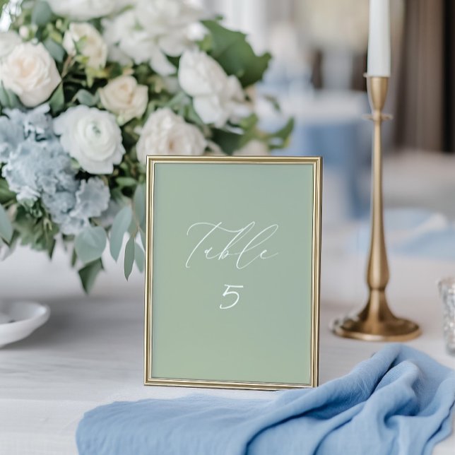 White & Sage Green Wedding Tischnummer Card (White & Sage Green Wedding Table Number Card)