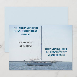 White Sailboat Ocean 50. Boot Geburtstag Einladung