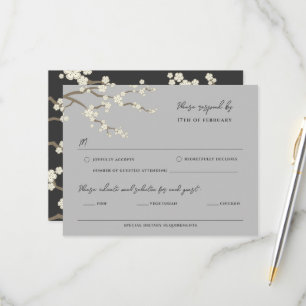 White Sakura Cherry Blossom Wedding RSVP Card Karte