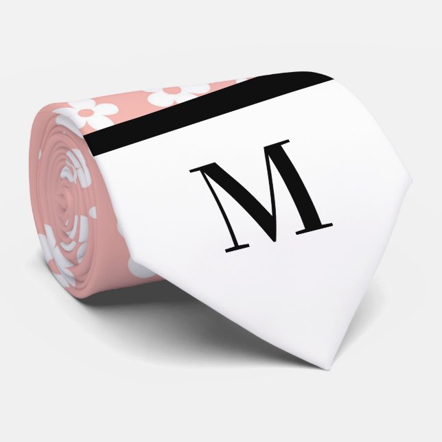 White & Salmon Daisies Monogramed Necktie Krawatte (Gerollt)