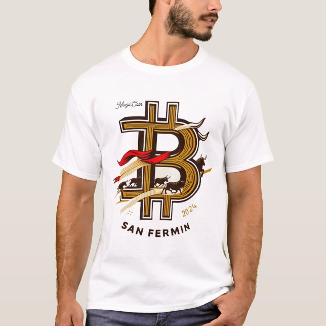 White San Fermin and cryptocurrencies t-shirt. T-Shirt (Vorderseite)