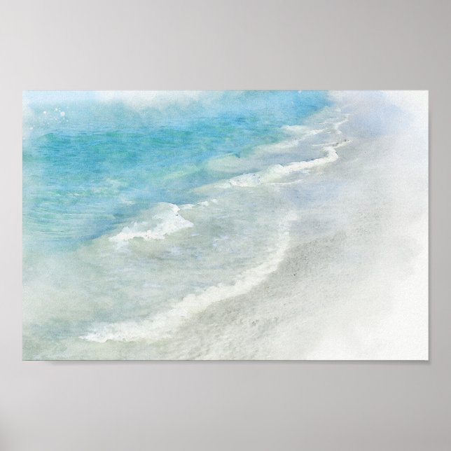 White Sand Beach Wasserfarbe - Aquamarines Aqua Tü Poster (Vorne)
