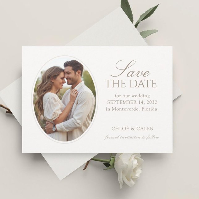 White & Sand | Flat Photo Wedding Save  The Date (Von Creator hochgeladen)