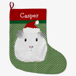 White Santa Guinea Pig Personalisiert Großer Weihnachtsstrumpf