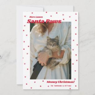 White Santa Paws Meowy Weihnachtskatzenfoto-Karte Feiertagskarte