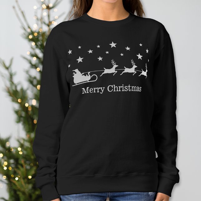 White Santa Sleigh and Deer & Merry Christmas Text Sweatshirt (Von Creator hochgeladen)