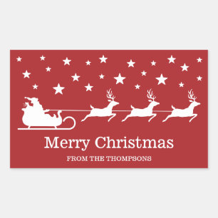 White Santa Sleigh und fröhlicher Weihnachtstext a Rechteckiger Aufkleber