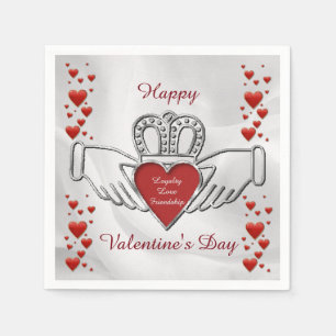 White Satin Claddagh Symbol Valentine Napkins Serviette